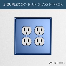 Sky Blue Glass Mirror SWITCH HITS Double Duplex Wall Plate Cover | 2 Duplex | 5.25" x 5.25" | Professional Quality Glass Mirror Switch Plate Covers For All Configurations