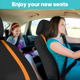 FH Group Car Seat Covers Full Set Unique Flat Cloth Orange Combo Silicone Anti-Slip Dash Mat, Rear Solid Bench Universal Fit Car Seat Protector Vans Truck SUV Interior Accessories Van Seat Covers