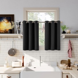 YoungsTex Black Blackout Curtains for Kitchen Cafe Window 34 x 36 Inch Long - Half Window Drapes Thermal Insulated with Grommet Darkening Privacy for Bathroom, 2 Panels