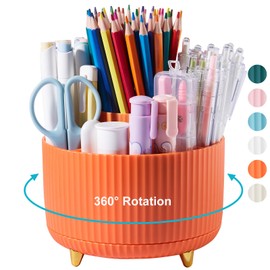 Lolocor Pencil Pen Holder for Desk, 5 Slots Pencil Organizer Makeup Brush Holder Pen Organizer Pencil Holder for Desk Marker Organizer Office Supplies Organizers for Home Office Art Supply Orange