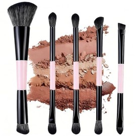 Brochas para Maquillaje Doble Punta, 10-en-5 Brochas para Maquillar Ojos, Aplicar Polvos, Mejillas, Difuminar y Rostro, Set de Brochas Cosméticas Multifunction, Cepillo de Maquillaje