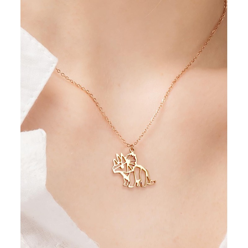 HANFLY 18K Rose Gold Plated Triceratops Dinosaur Necklace