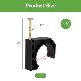 50 Pack Pack Half Clamps J-Hook with Nails Set, 1" J-Hooks, J Clamps for PEX, Copper, CPVC Tubing Connections (1", 50pcs)
