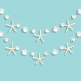 Decor365 White Finger Starfish Sea Shell Garland Ocean Coastal Nautical Party Decoration Starfish Cutouts Hanging Bunting Banner Under The Sea Mermaid Wish Birthday Beach Wedding Decor