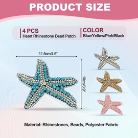 PATIKIL 4 Pcs Starfish Rhinestone Beaded Patch, Starfish Sequin Applique Patches Sew on Fabric Sequin Patch for Clothing Bag Jeans Shoes Hats Jacket DIY Crafts, Blue/Yellow/Pink/Black