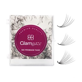 GLAMGAZE 500 Promade Fans - 3D to 16D, C CC D Curl, 0.05-0.07mm Thickness, 8-17mm Length - Premade Lash Fans Handmade Volume Lash Extensions Loose Premade Fans Eyelash Extensions (12D-0.05-C 14mm)