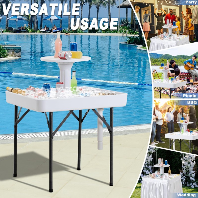 Haddockway Two-Tier Ice Cooler Table, Square Ice Tables for Parties