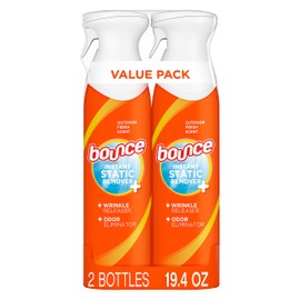 Bounce Anti Static Spray, 3 in 1 Instant Anti Static Spray & Instant Wrinkle Release, Odor Eliminator and Fabric Refresher Spray (9.7 Fl Oz, Pack of 2)