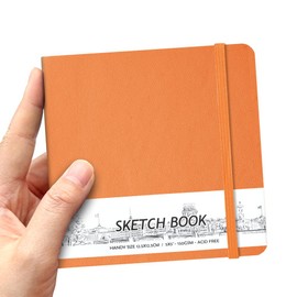 5" x 5" Square Handy Pocket Hardcover PU Leather Sketchbook,58 Sheets 150 GSM Beige Dowling Paper, Acid Free Art Sketch Book Artistic Drawing Painting Writing Paper for Beginners Artists.Burnt Orange