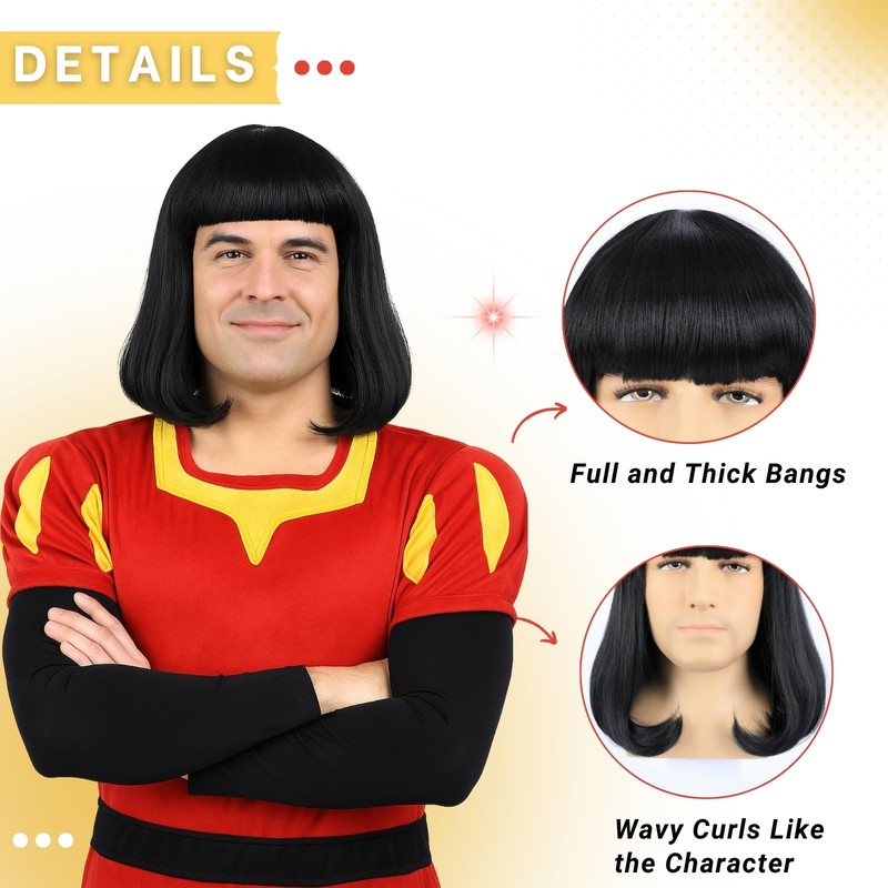 PUREHAIR Men's Short Black Bob Wig with Full Bangs Unisex