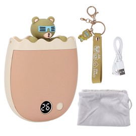 Hand Warmer Double Side Heating Two Levels Adjustment Mini Portable Cartoon Cute Hand Warmer with Keychain Brown