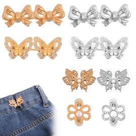 8 Sets Pant Waist Tightener, Adjustable Waist Buckles Clips Detachable Jean Button Pins for Loose Jeans Reusable Waist Cincher Clip No Sewing for Clothing Dresses Skirts