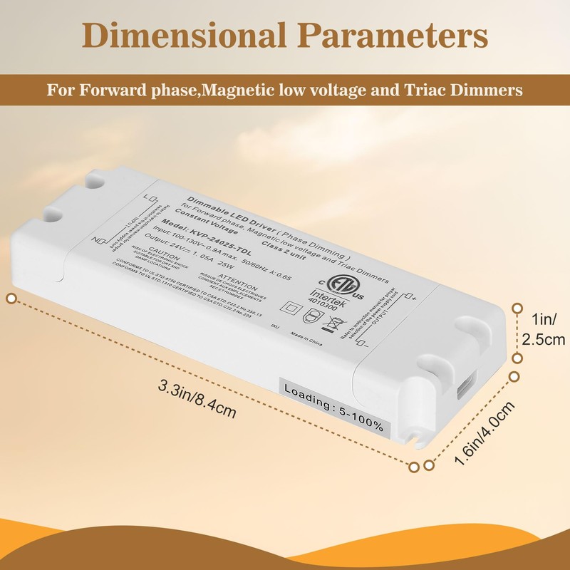 25W Dimmable LED Driver, 120V AC to 24V DC Transformer