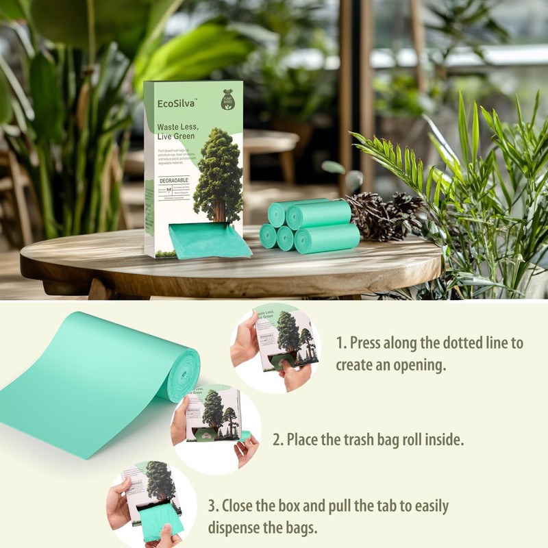 Small Compost Bags 2.6 Gallon Trash Bag, EcoSilva 125 Count