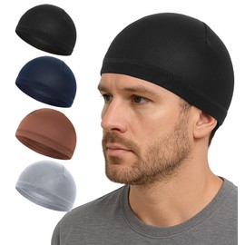 Sleep Cap Men, 4 Pcs Breathable Polyester Mens Skull Cap, Moisture Wicking and Stretch (20-23 Inch Head Circumference) Headcaps for Men for Sleeping, Running, Cycling (3 Colors) Multi-Colored