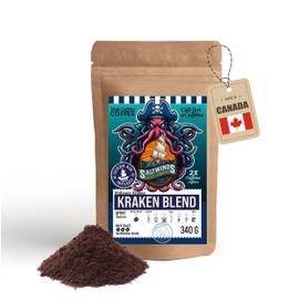 Kraken Blend - High Caffeine Ground Coffee by Saltwinds Coffee Company (340g) | Dark Roast Beans 100% Arabica | Delicious Extra Strong Freshly Roasted in the Maritimes
