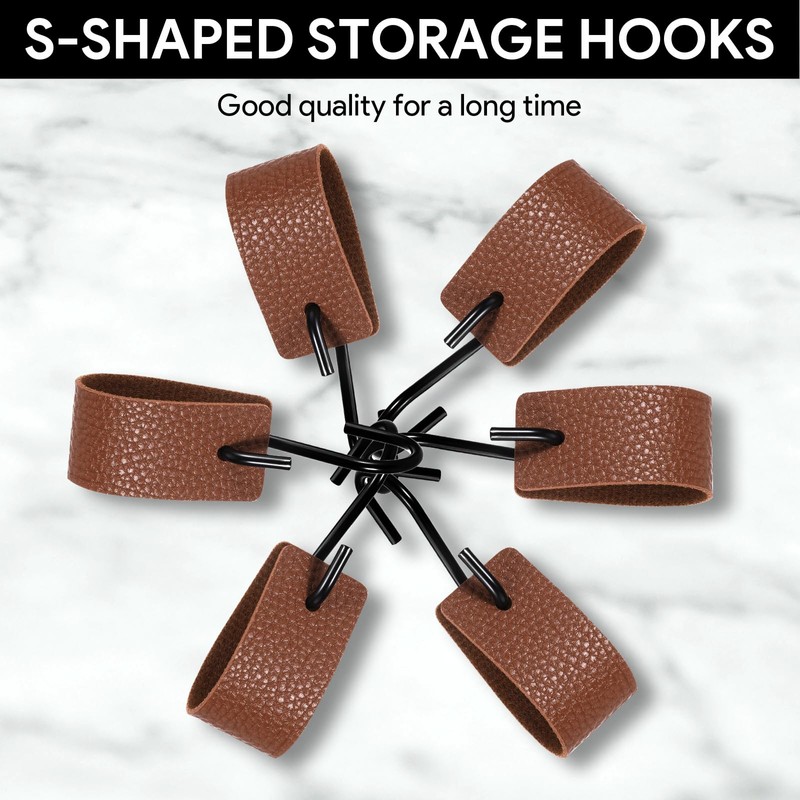 ROOMHUAWAY Pack of 6 S Hooks with Leather Loop, Clothes