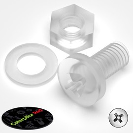 60 x Transparent Clear Plastic Acrylic M5 x 10mm Nuts & Bolts, Washers -Acrylic Plastic Screws, (13/64 x 25/64 in)