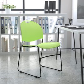 Flash Furniture HERCULES Series 880 lb. Capacity Green Ultra-Compact Stack Chair with Black Powder Coated Frame