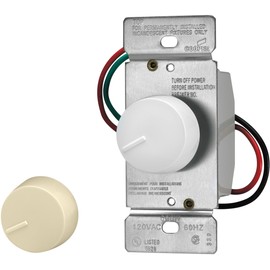 EATON RI06P-VW-K2 Core React Preset Rotary Dimmer, 600 W, 120 Vac, 1 Pole, Ivory, White
