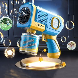 シャボン玉 電動 バズーカ 自動 バブルガン 液漏れ防止 LEDライト付き 子供のおもちゃ 外遊び ピクニック キャンプ 結婚式 誕生日 プレゼント メッシュの収納袋付き版 (ブルー色 ギフト版【メッシュバッグ付き】)