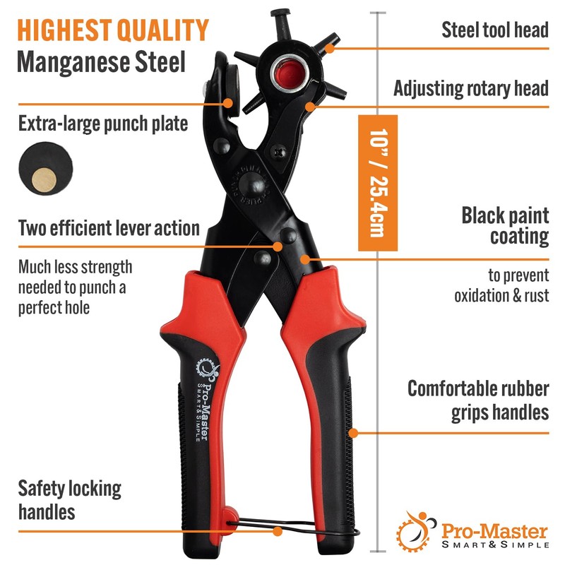 Professional Heavy Duty Belt Hole Puncher for Leather, Multi-Size Rotary