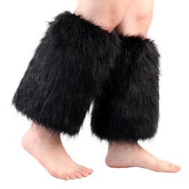 HAOAN Women Faux Fur Leg Warmers Furry Boot Cuffs Covers Winter Warm Costume Props Black