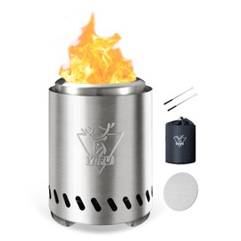 YEFU Tabletop Fire Pit 9.7 x 7.1 in, Low Smoke Camping Stove for Outdoor & Patio, Fueled by Pellets or Wood, Safe Burning Table Top Firepit, with Travel Bag & 2 Mini Sticks & Fireproof Mat, Silver
