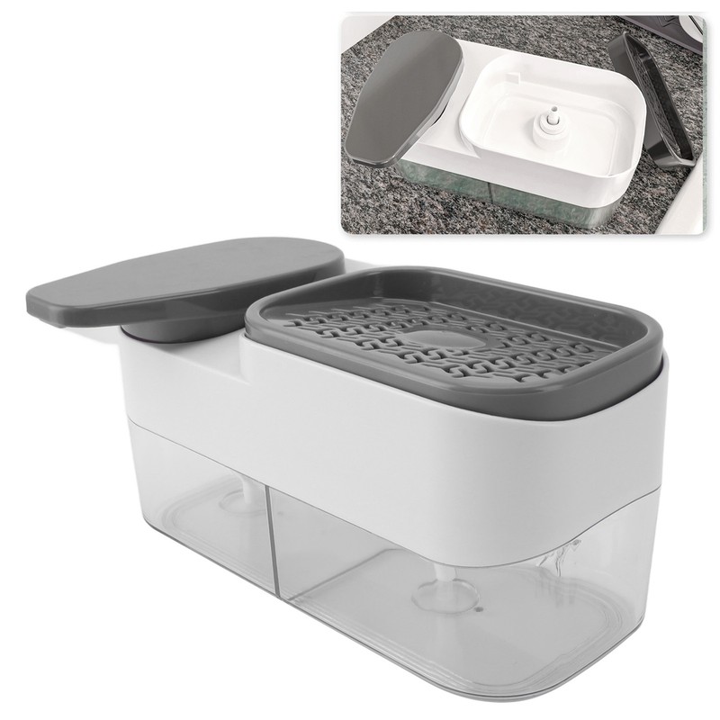 2 in 1 Kitchen Sink Dish Soap Dispenser Sponge Holder