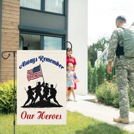 Heyfibro Memorial Day Garden Flag 12x18 Inch Double Sided, Always Remember Heroes Yard Banner for Patriotic American Flags Outdoor House Decorations (ONLY FLAG)