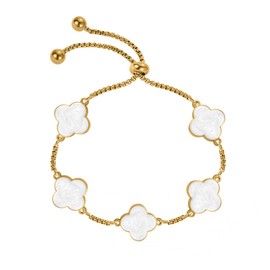 Dascus 18K Gold Plated Clover Bracelet for Women White Flower Four Leaf Clover Bracelets Trendy Lucky Jewelry Gifts for Women