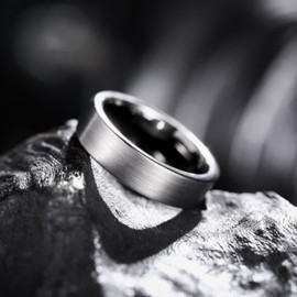 King Will 6mm Tungsten Wedding Rings for Men Gunmetal Plated Pipe Cut Brushed Men's Wedding Band Gifts for Him Size 7-14 Comfort Fit 9.5