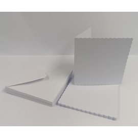 Stella Crafts 25 Pack 8" x 8" Pre-Creased Scalloped White Blank Cards (300gsm) & Envelopes (100gsm) – Premium Quality for Card Making & Crafting