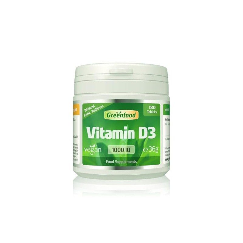 Greenfood Vitamin D3, 1000 IU, Vegan, high dose,180 Tablets -