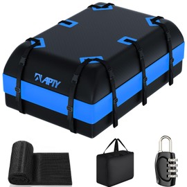 APTY 23 Cubic Feet Car Rooftop Cargo Bag Carrier, Soft Roof Top Luggage Bag for All Vechicles with/Without Racks - with Waterproof Zip, Luggage Lock, Anti-Slip Mat, Storage Bag, Door Hooks, Blue