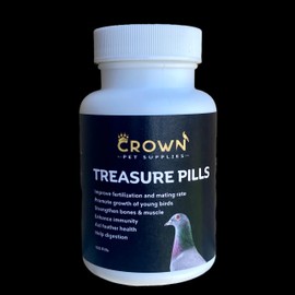 Treasure Supplement 100 Pills, Fertility, Feather, Growth & Immunity for Pigeons, Canary, Finches, Parakeet, Cockatiels, Parrots, Cage Small Birds, and Aviary Birds