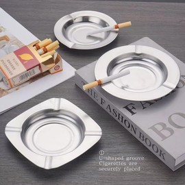 Stainless Steel Ashtray Ashtray for Smokers, Ashtrays for Patio, Disposable Ashtrays for Party, Cigar Ashtrays for Men (Square, Silver, 4.5 x 4.5 x 0.6 inches), 10