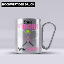 Trendation - Tennis Girls Women Gift Trainer Coach Tennis Player Gift Idea Carabiner Stainless Steel Cup Carabiner Stainless Steel (Silver)