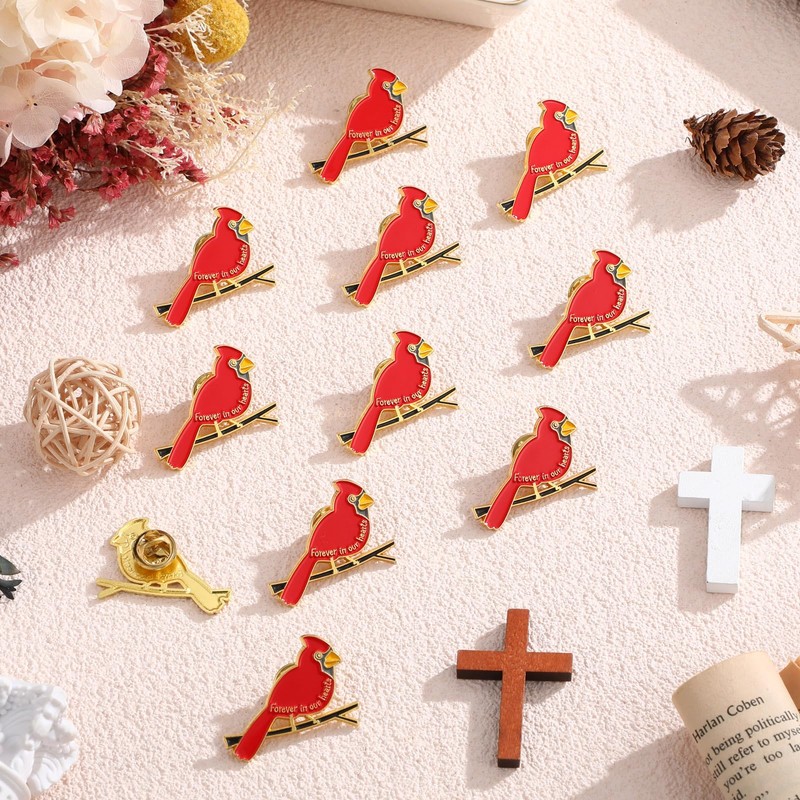 Cardinal Memorial Pins Bulk, Red Cardinal Lapel Pins “Forever in
