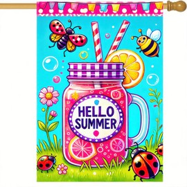 BlissYard Hello Summer Garden Flag for Outside 12x18 Double Sided Colorful Hello Summer Mason Jar Garden Flag for Outdoor Yard Summer Decorations Seasonal Rustic Yard Lawn Outdoor Decor