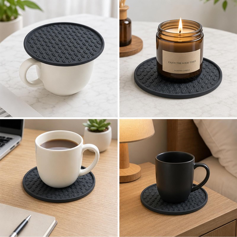 Nightstand Coaster, 6 Pack 3.94 Inch Drink Coasters with Storage