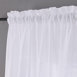 Sheer White Curtains 95 Inches Semi Transparent Privacy Sunlight Glare Filtering Linen Drapes, Rod Pocket Voile Curtain Panels for Living room, Bedroom, Yard, Patio, Villa, Parlor, Set of 2, 52"x95".