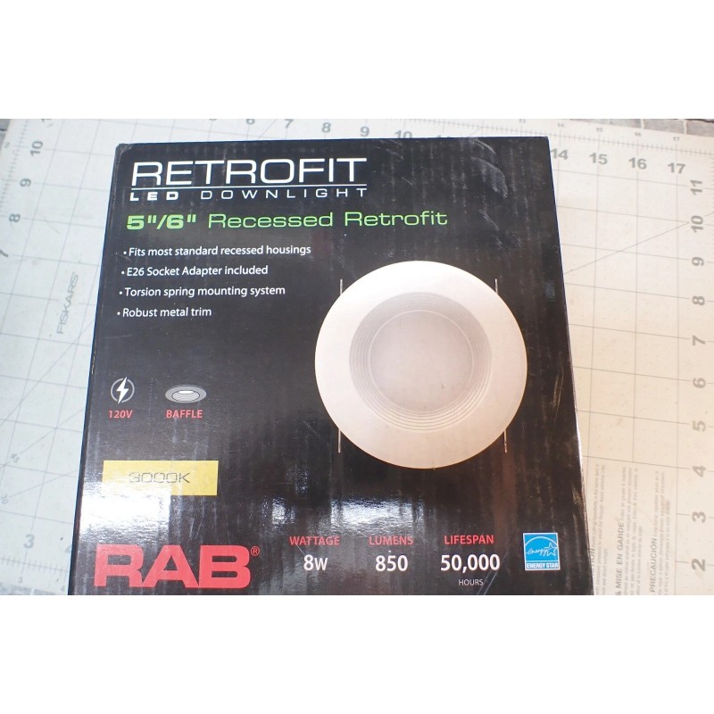 RAB LED 3000K 5" - 6" Recessed Retrofit Downlight 8W,