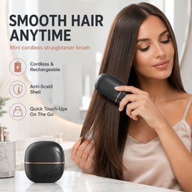 Cordless Hair Straightener Brush for Travel – Rechargeable Mini Ceramic Styler with Adjustable Heat & Auto Shutoff