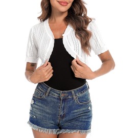 Gyabnw Women's Bolero Elegant Cardigan Short Sleeve Lightweight Short Cardigan Summer Jacket for Evening Dress, White