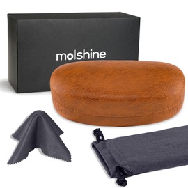 molshine Hard shell sunglasses case, large hard case glasses case with microfibre cloth, suitable for men and women for sports glasses and sunglasses, brown