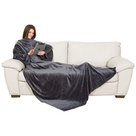 KANGURU Deluxe Loft, fluffy, fleece adults, sleeves with Kangaroo pocket, Christmas, gifts, oodies for women, snuggle blanket, grey, 140 x 210 cm, Polyester