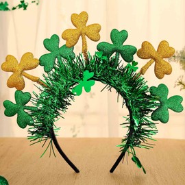 Olbye St.Patrick's Day Headband Shamrock Green Hairband Glitter Clover Hair Hoop St. Patrick's Day Costume Hair Accessories for Women and Girls (A)