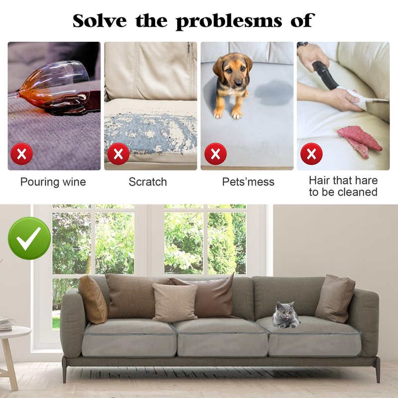 4 Pcs Plastic Sofa Seat Cushion Covers Clear PVC Waterproof