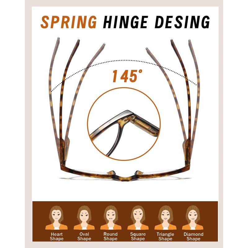 Hubeye 3 Pairs Plastic Retro Half Moon Frame Reading Glasses